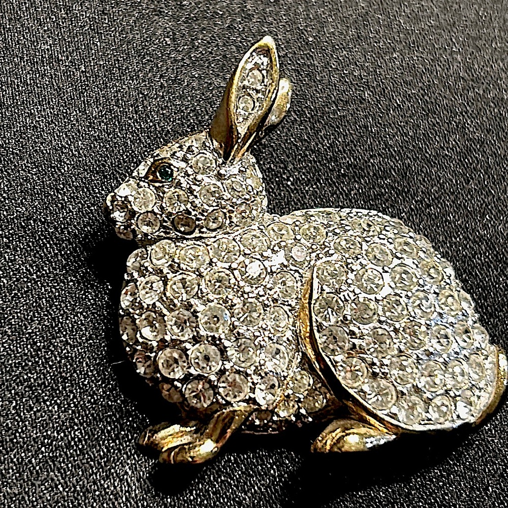 Carolee Rabbit Pave Diamante Glass Rhinestone Gold Plate Brooch